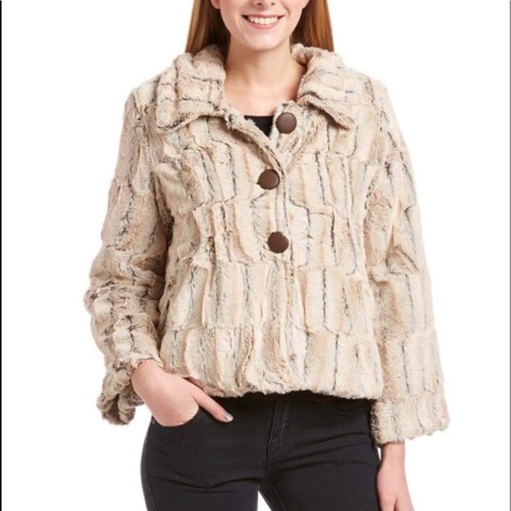 Faux Fur Button Up Jacket, Large